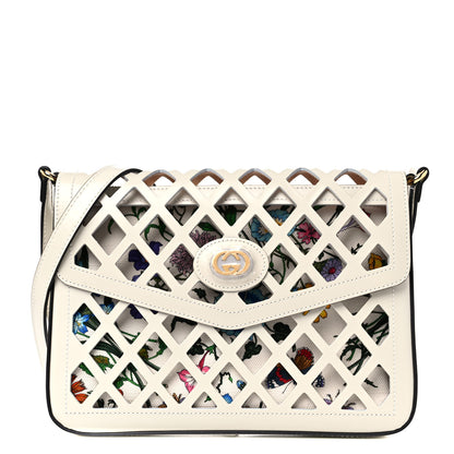 Gucci Canvas Flora Floral Calfskin Medium Cutout Shoulder Bag White Multicolor 1 of 12