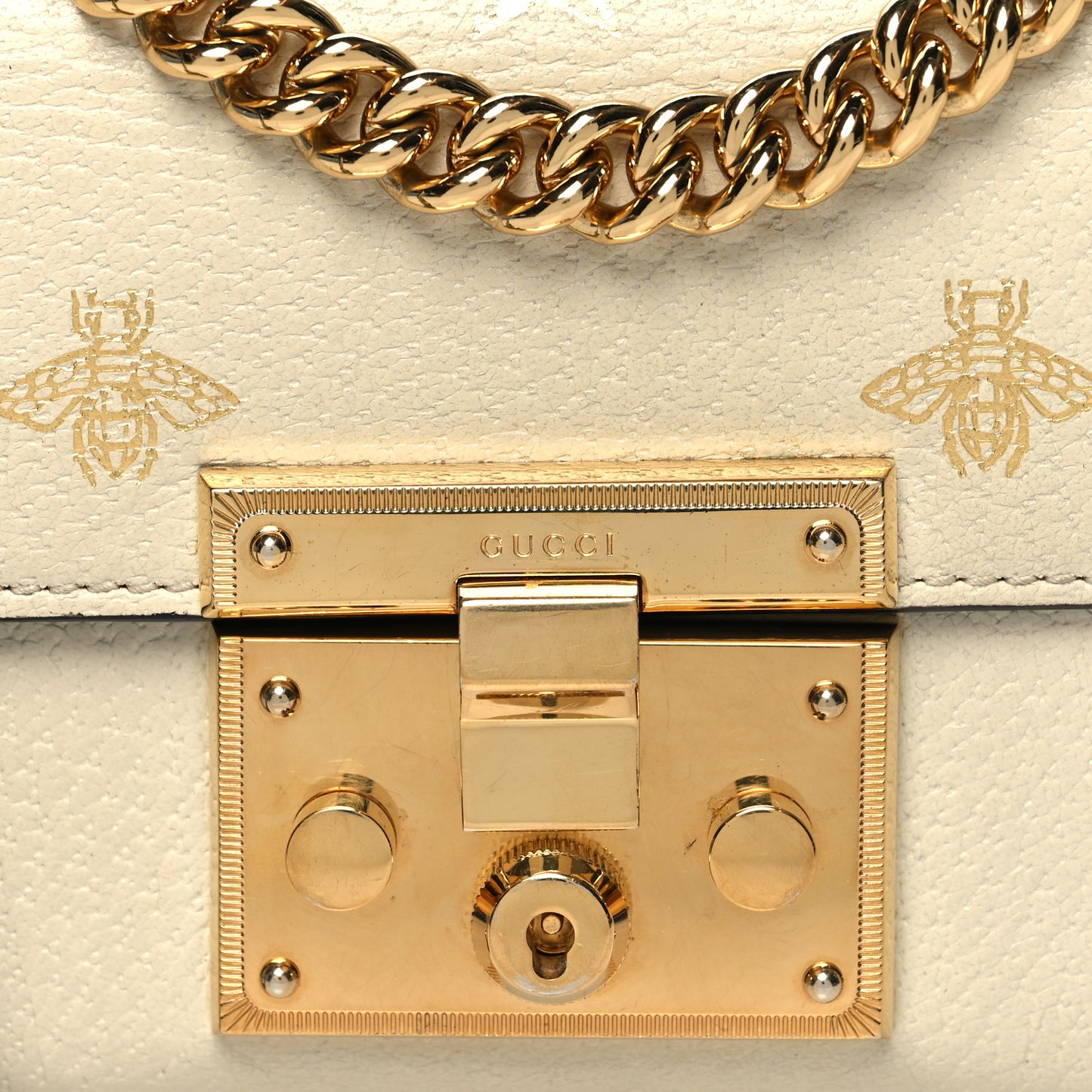 Grained Calfskin Bee Star Small Padlock Shoulder Bag White