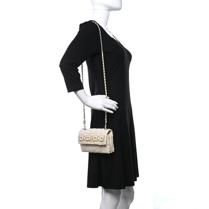 Chanel Tweed Flower Embroidered Flap Bag Ecru White 2 of 11