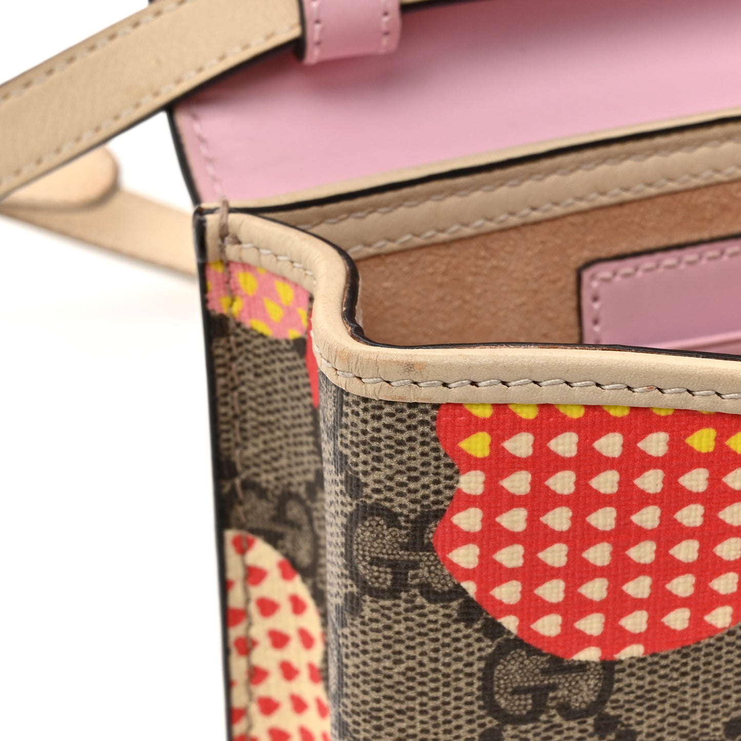 GG Supreme Monogram Les Pommes Mini Padlock Top Handle Shoulder Bag Beige Ebony Multicolor Cotton Candy Pink