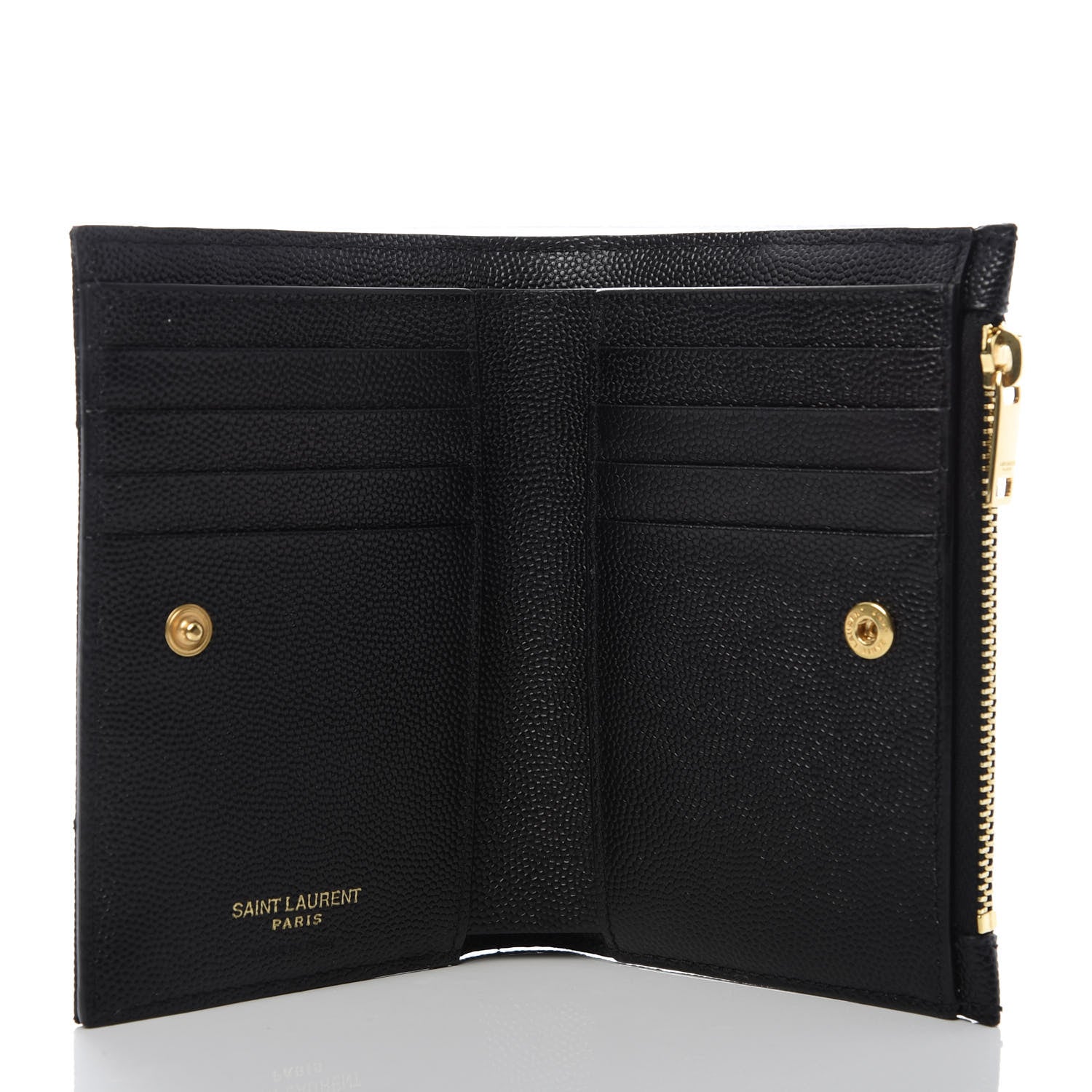 Saint Laurent Grain De Poudre Matelasse Chevron Monogram Zipped Two-Part Wallet Black 5 of 8