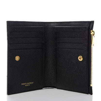 Saint Laurent Grain De Poudre Matelasse Chevron Monogram Zipped Two-Part Wallet Black 5 of 8