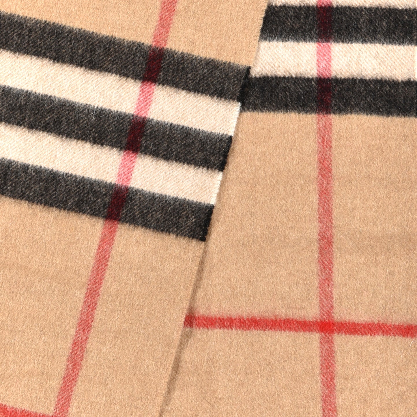 Cashmere Giant Check Fringe Scarf Camel