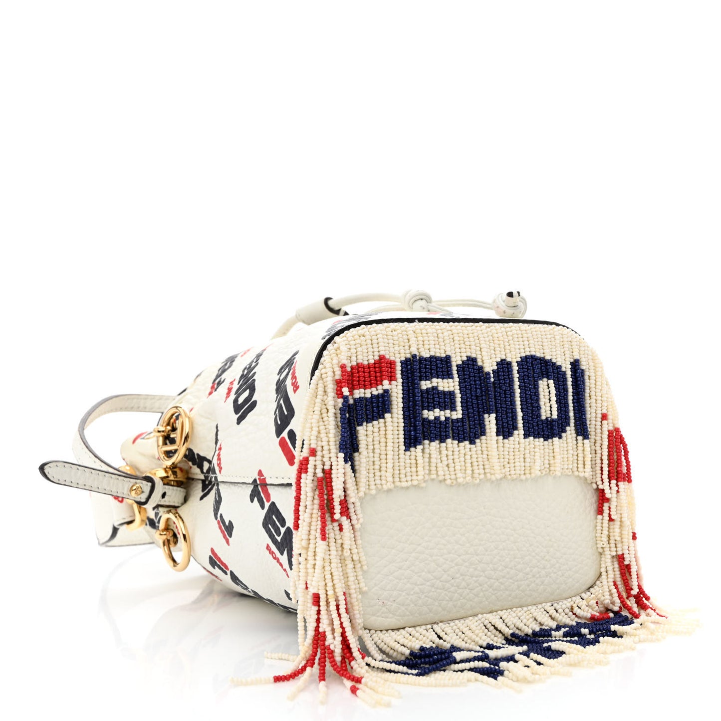 X FILA Calfskin F is Fendi Mania Fringe Mini Mon Tresor Bucket Bag White
