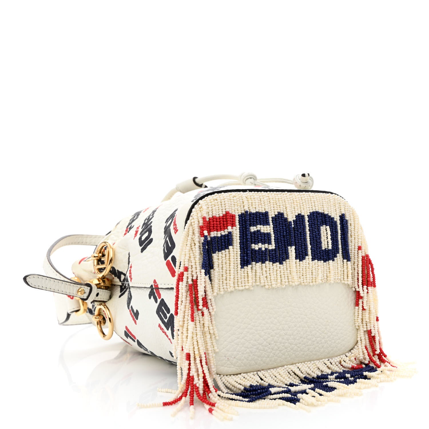 Fendi X FILA Calfskin F is Fendi Mania Fringe Mini Mon Tresor Bucket Bag White 4 of 13