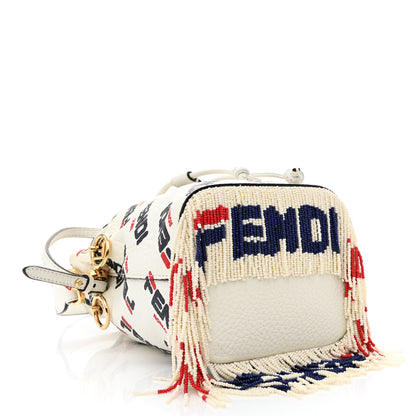 Fendi X FILA Calfskin F is Fendi Mania Fringe Mini Mon Tresor Bucket Bag White 4 of 13