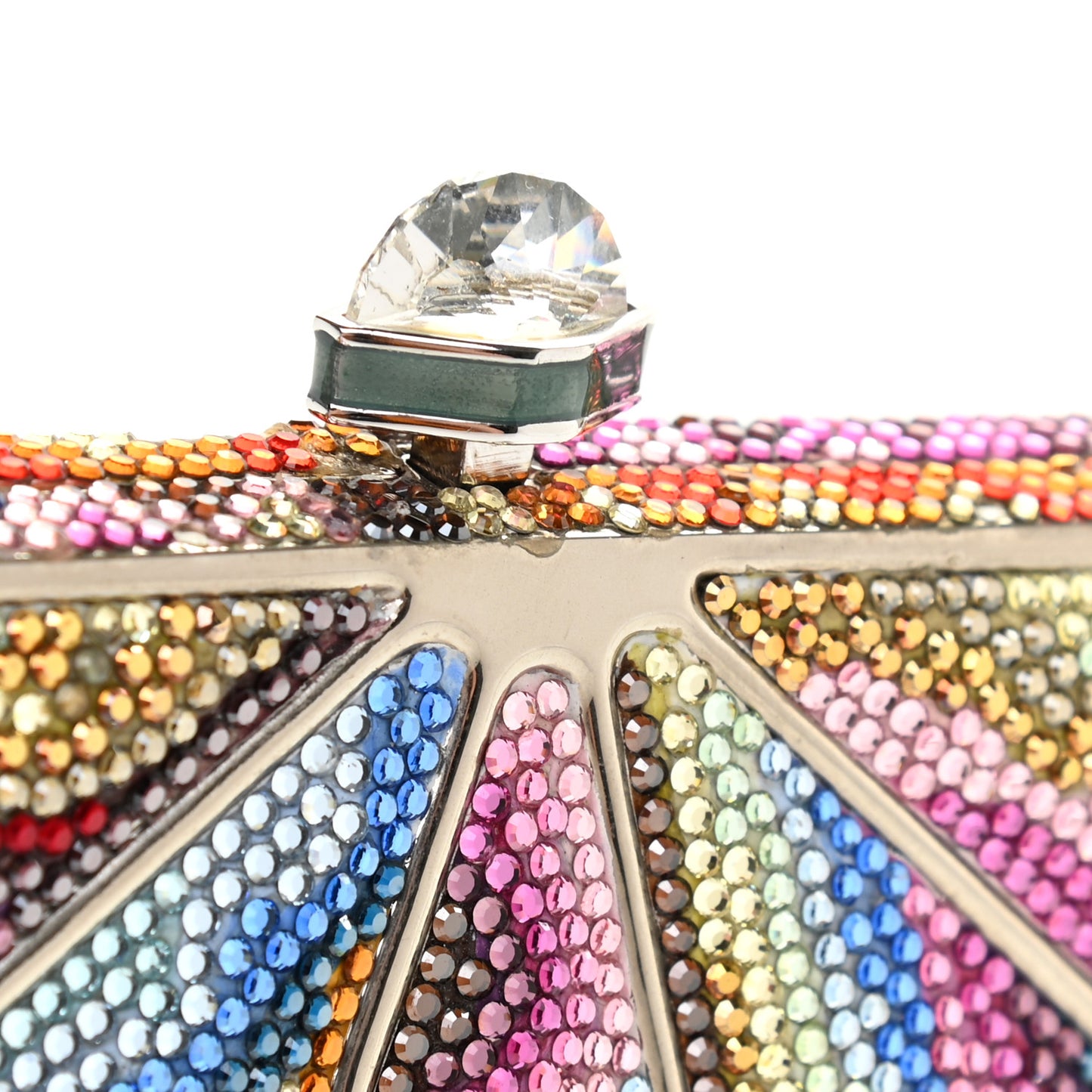 Crystal Watermelon Slice Minaudiere Clutch Silver Multicolor