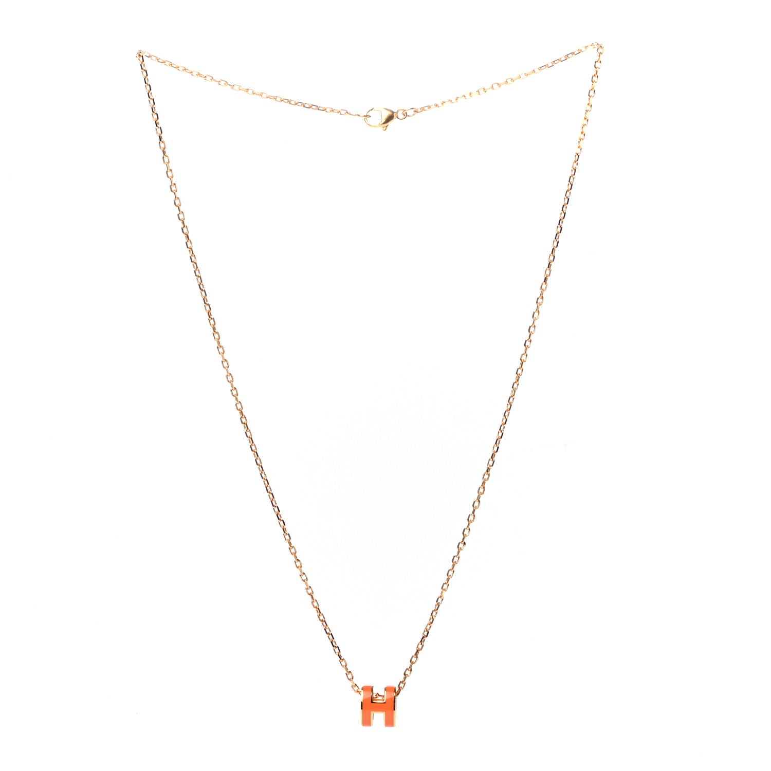 Hermes Lacquered Gold Mini Pop H Pendant Necklace Orange 3 of 5