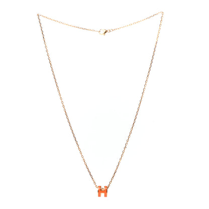 Hermes Lacquered Gold Mini Pop H Pendant Necklace Orange 3 of 5