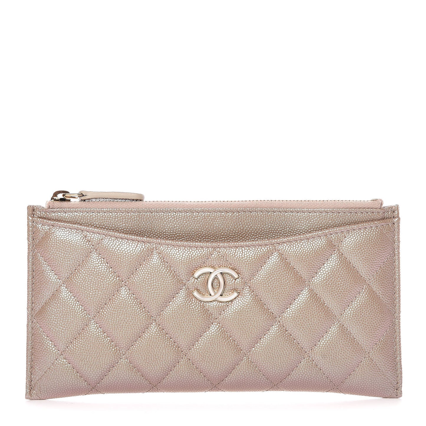 Iridescent Caviar Quilted Classic Zip Pouch Beige