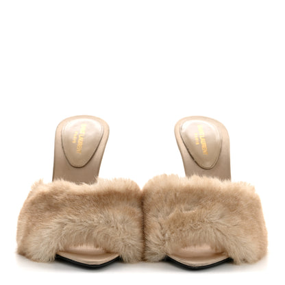 Saint Laurent Faux Fur La 16 Mule Sandals 36 Light Beige 3 of 9