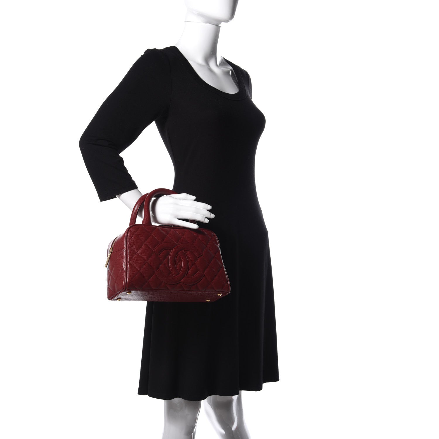 Chanel Caviar Quilted Small Bowler Dark Red 2 of 9