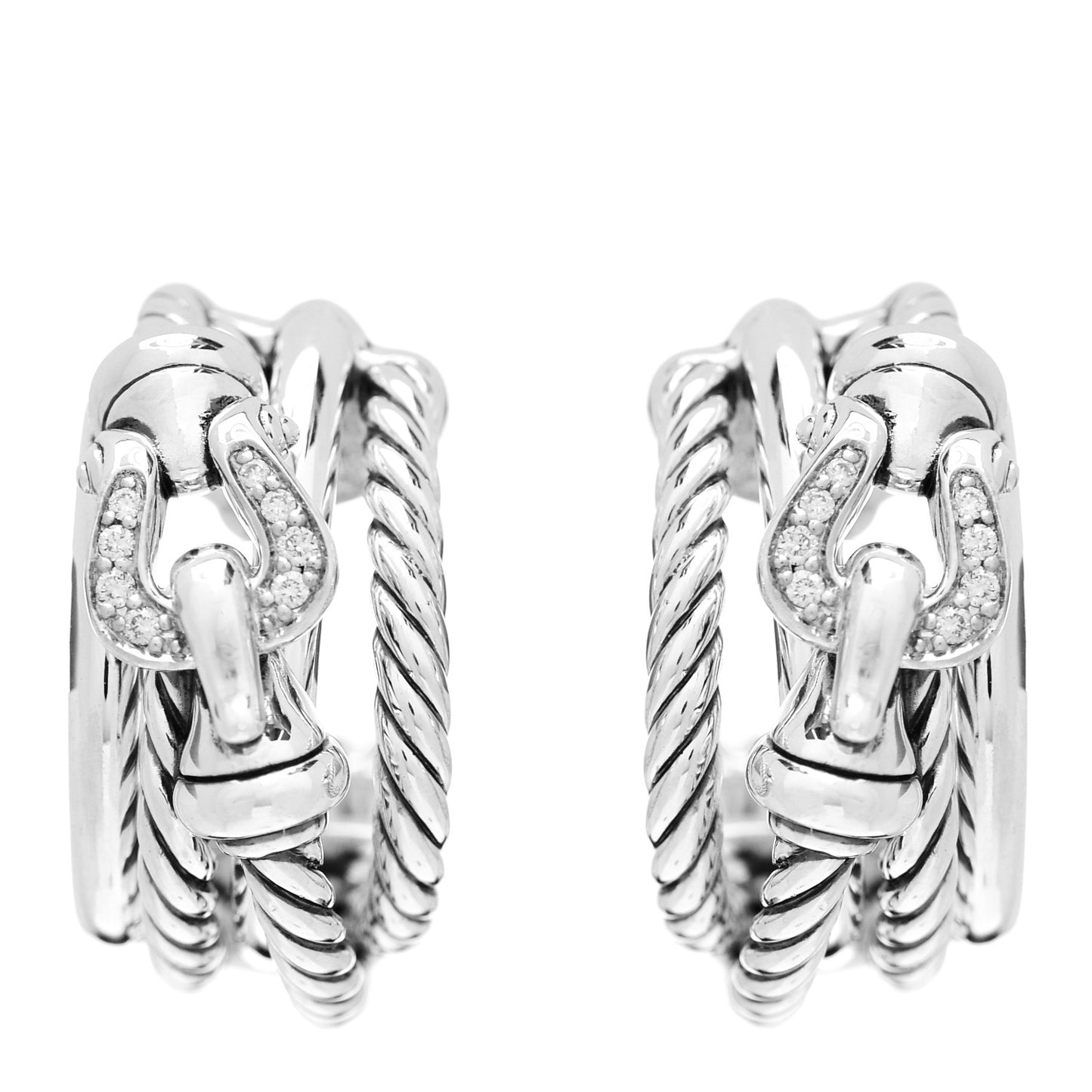 Sterling Silver Diamond Buckle Crossover Shrimp Earrings
