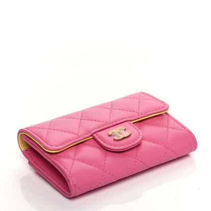 Chanel Lambskin Quilted Flap Card Holder Wallet Pink Yellow 4 of 9