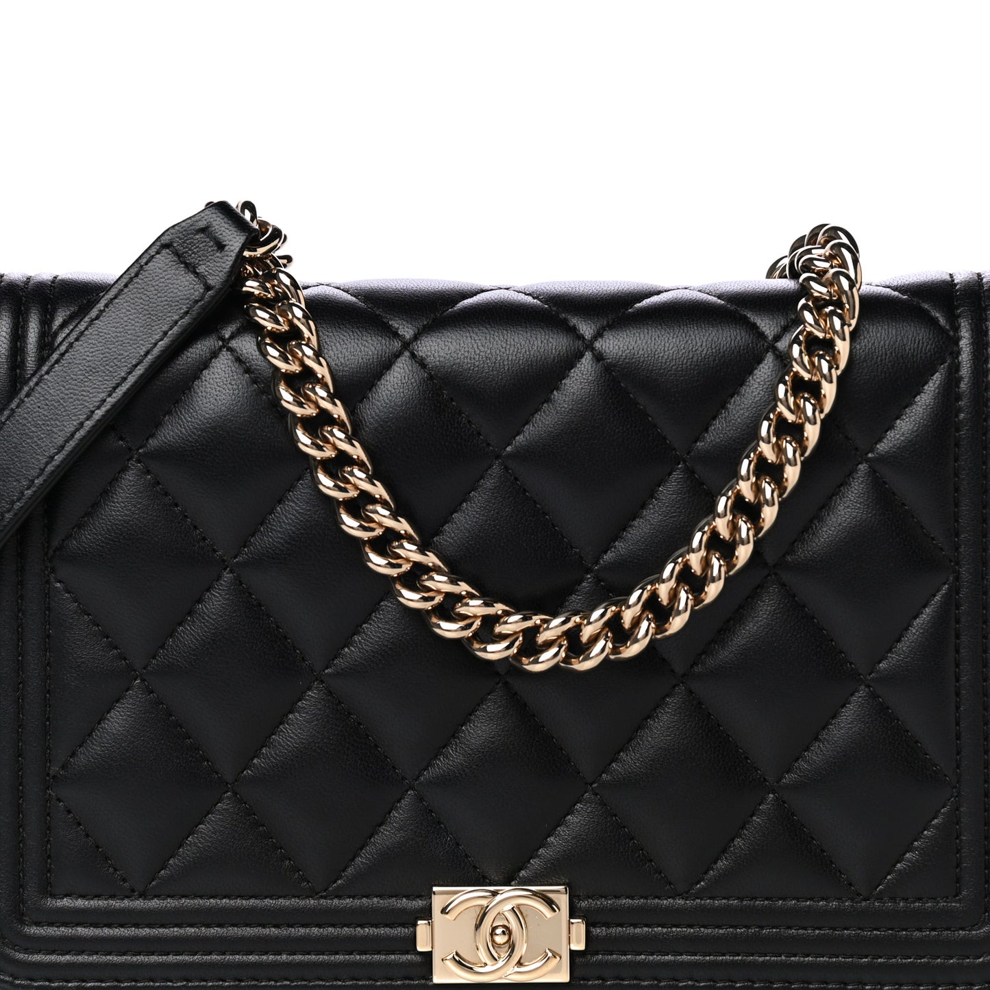Lambskin Quilted Boy Wallet On Chain WOC Black