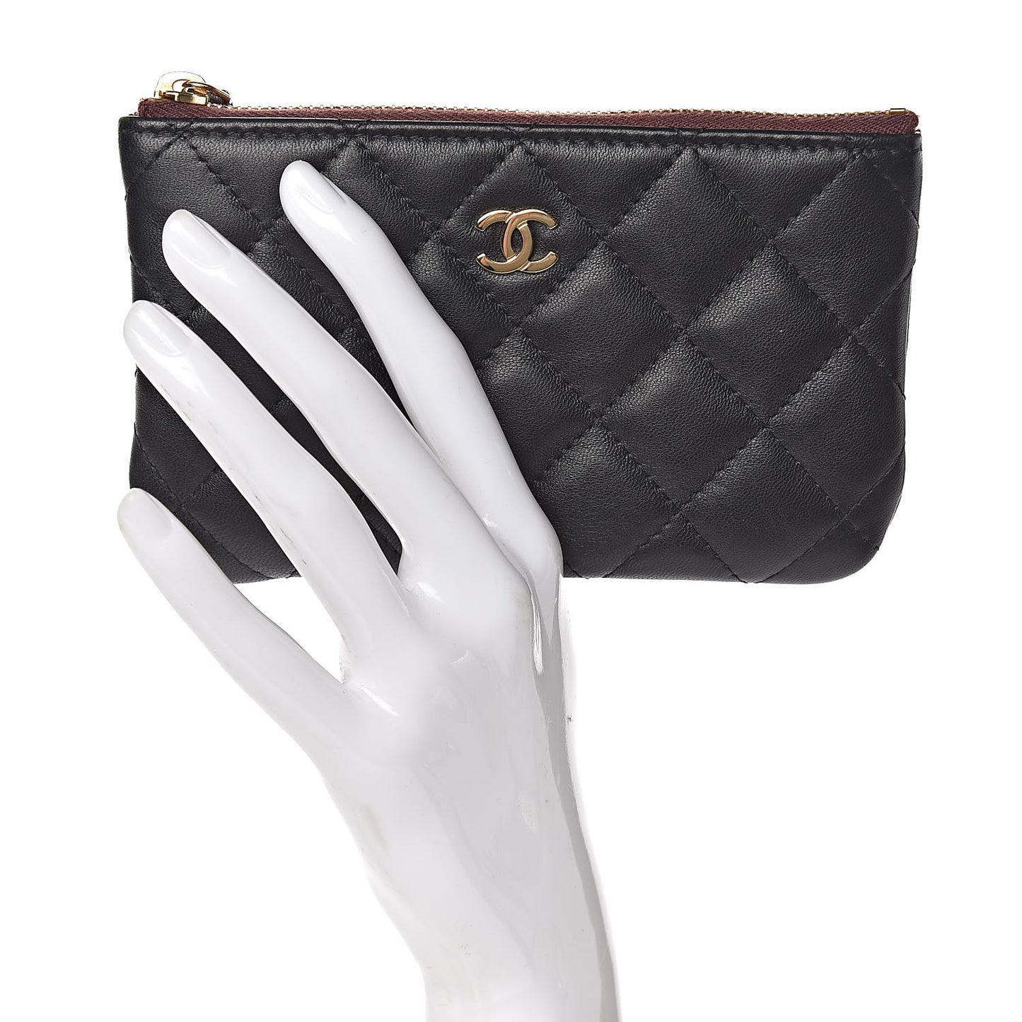 Lambskin Quilted Small Cosmetic Case Black