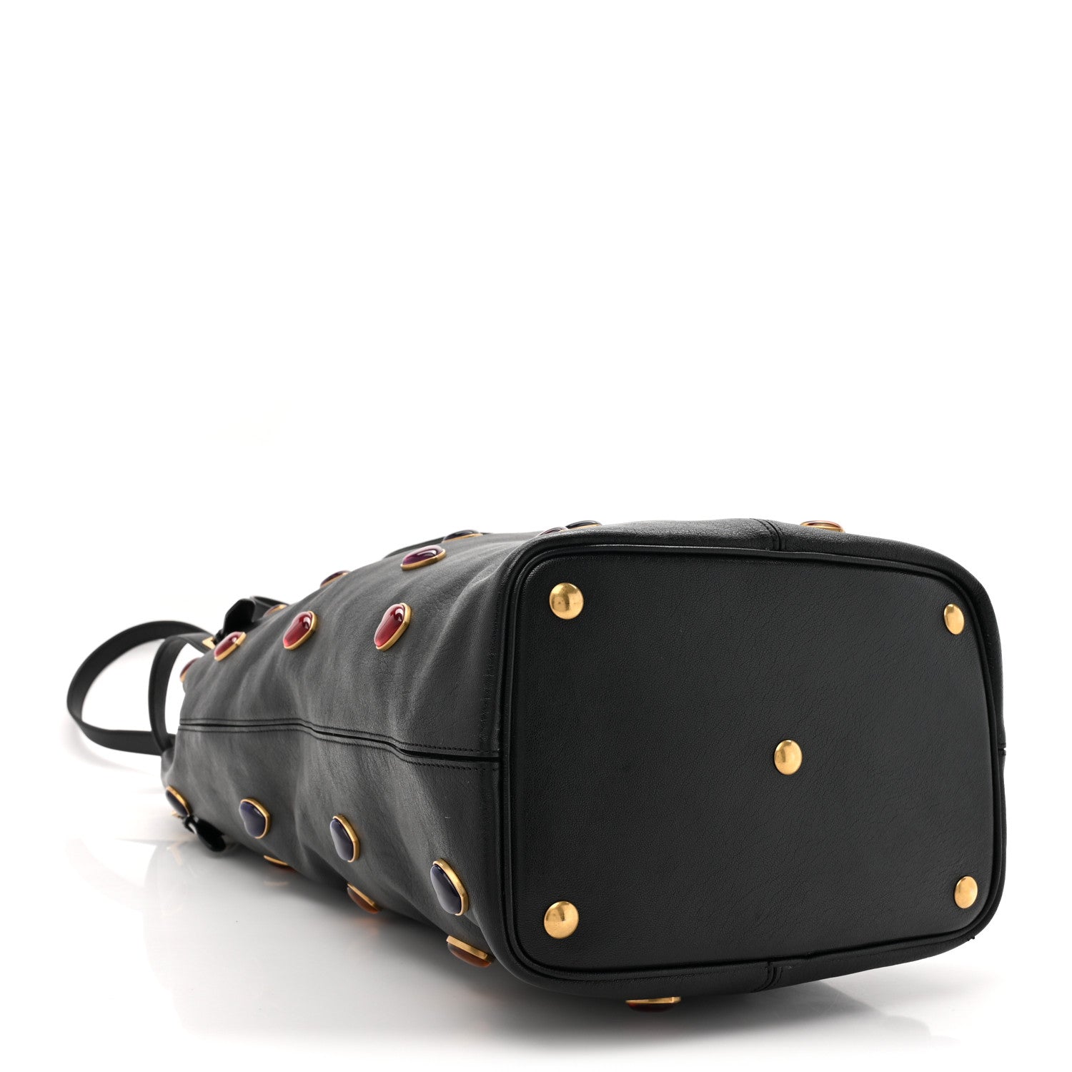 Saint Laurent Lambskin Medium Heart Studded Riva Bucket Bag Black 5 of 12
