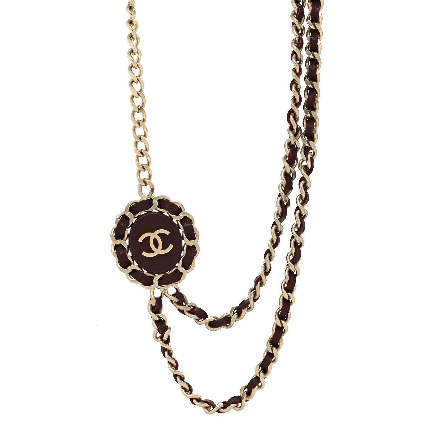 Chanel Lambskin CC Long Chain Necklace Red Gold 1 of 5