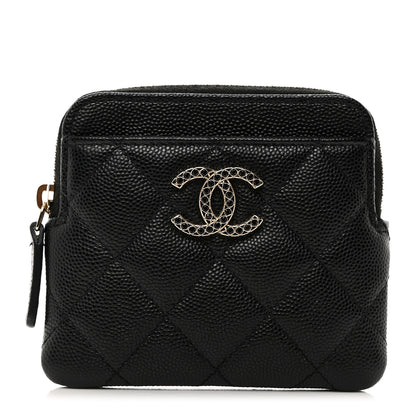 Chanel Caviar Quilted Crystal Zip Card Holder Wallet Black 1 of 8