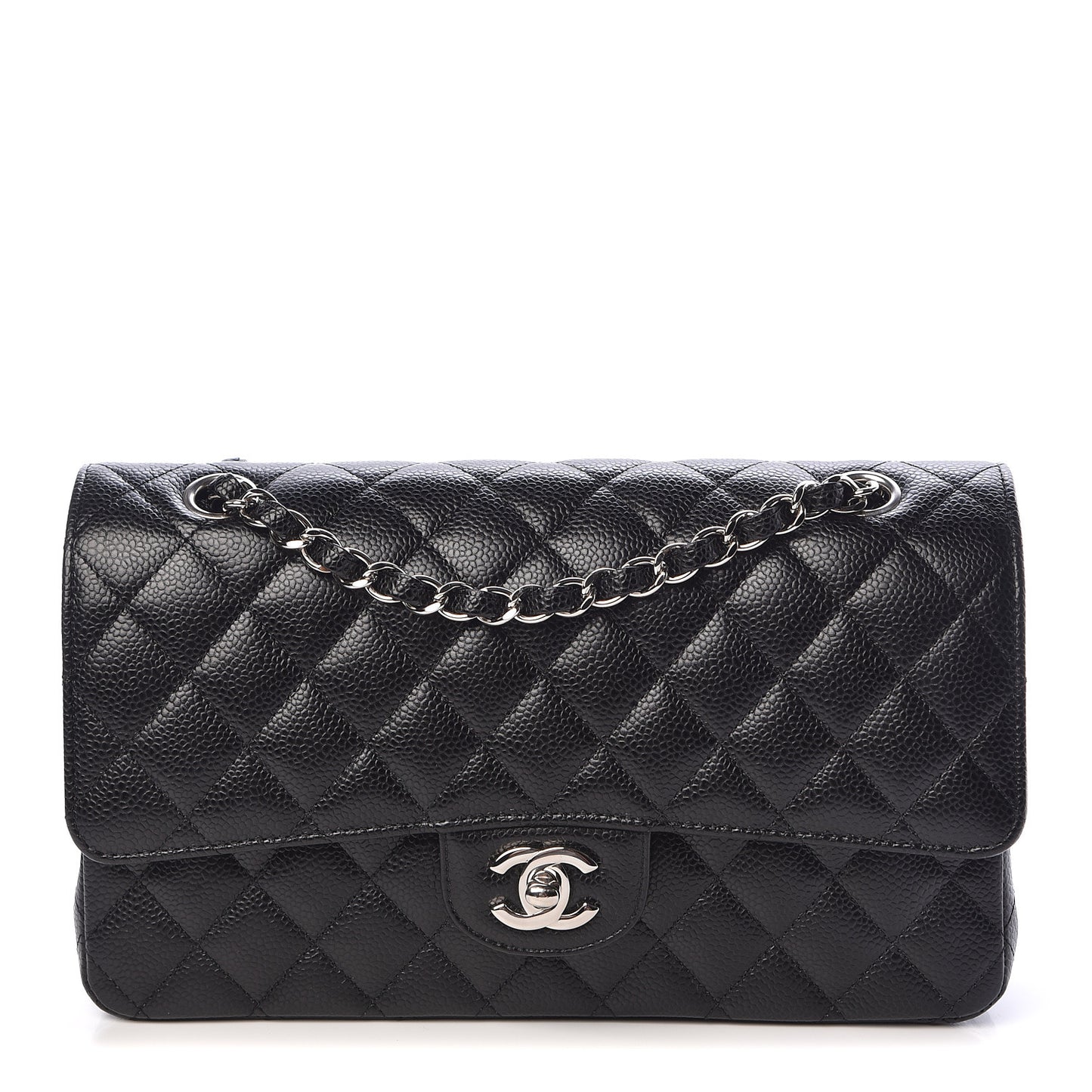 Caviar Quilted Medium Double Flap Black