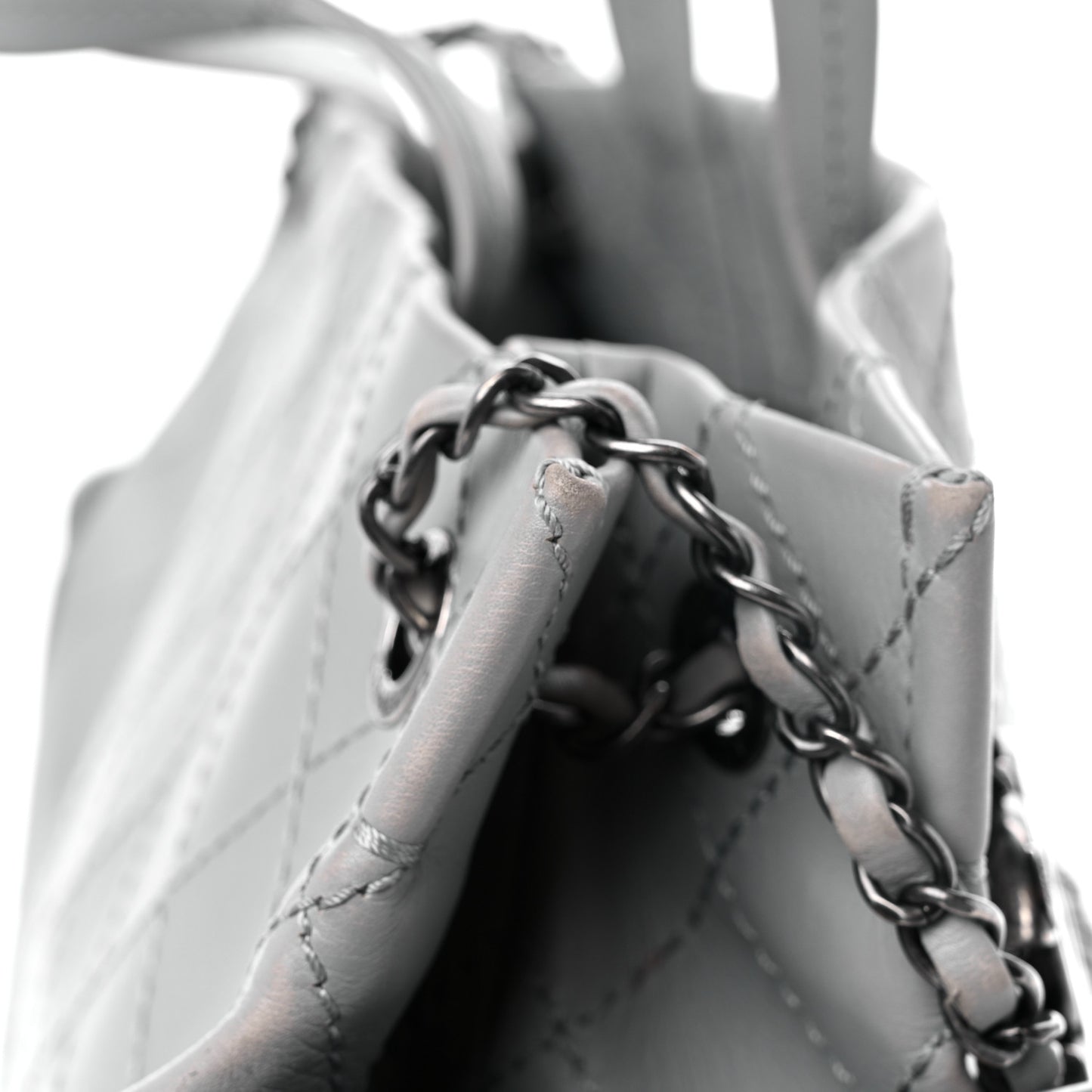 Grained Calfskin Small CC Pocket Tote Grey
