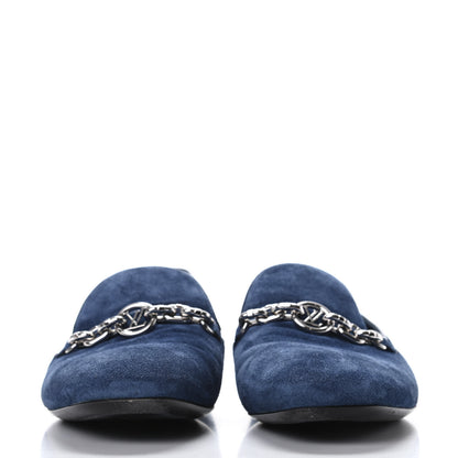 Louis Vuitton Suede Schoolgirl Flat Slippers 38 Blue 2 of 7