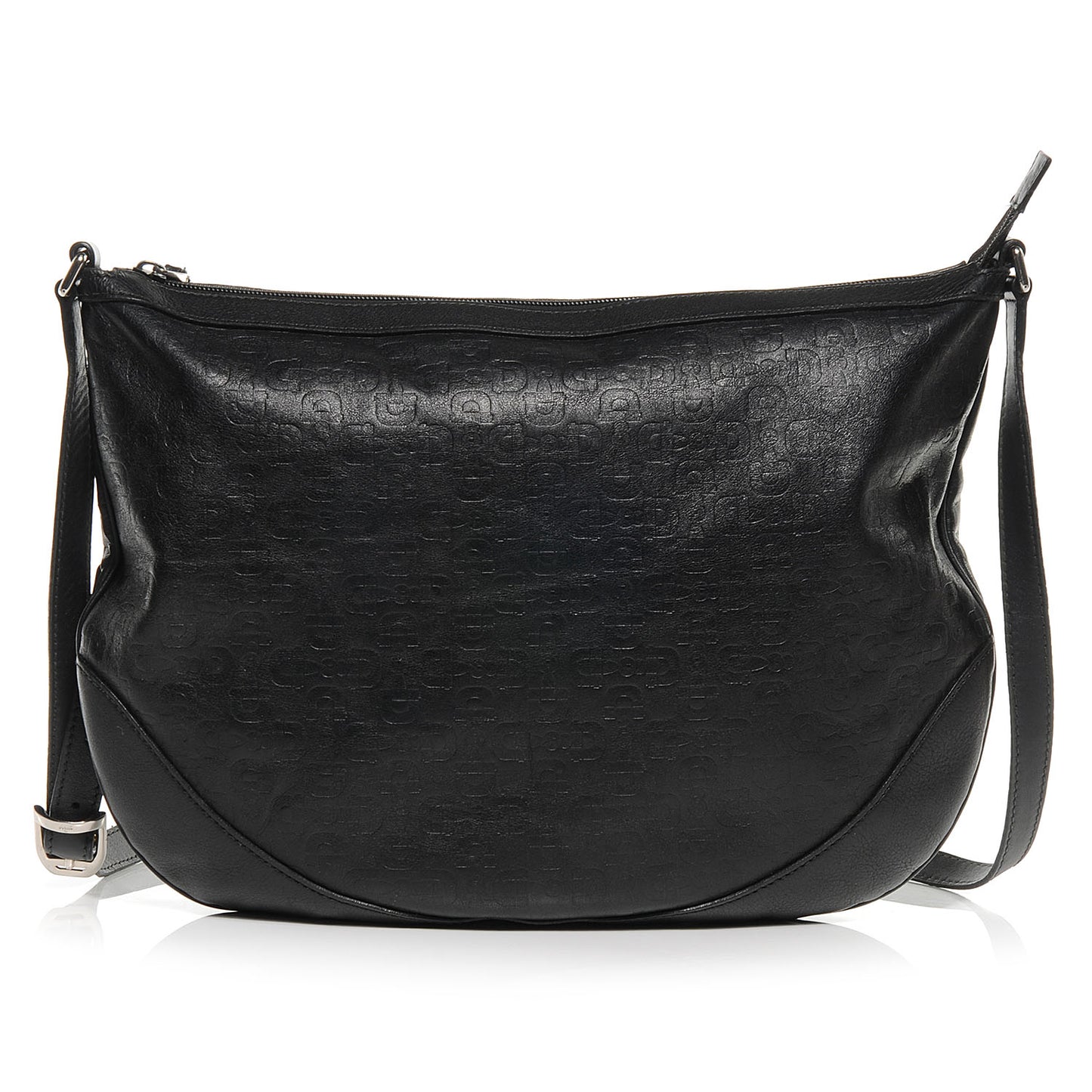 Calfskin Horsebit Embossed Large Half Moon Hobo Black