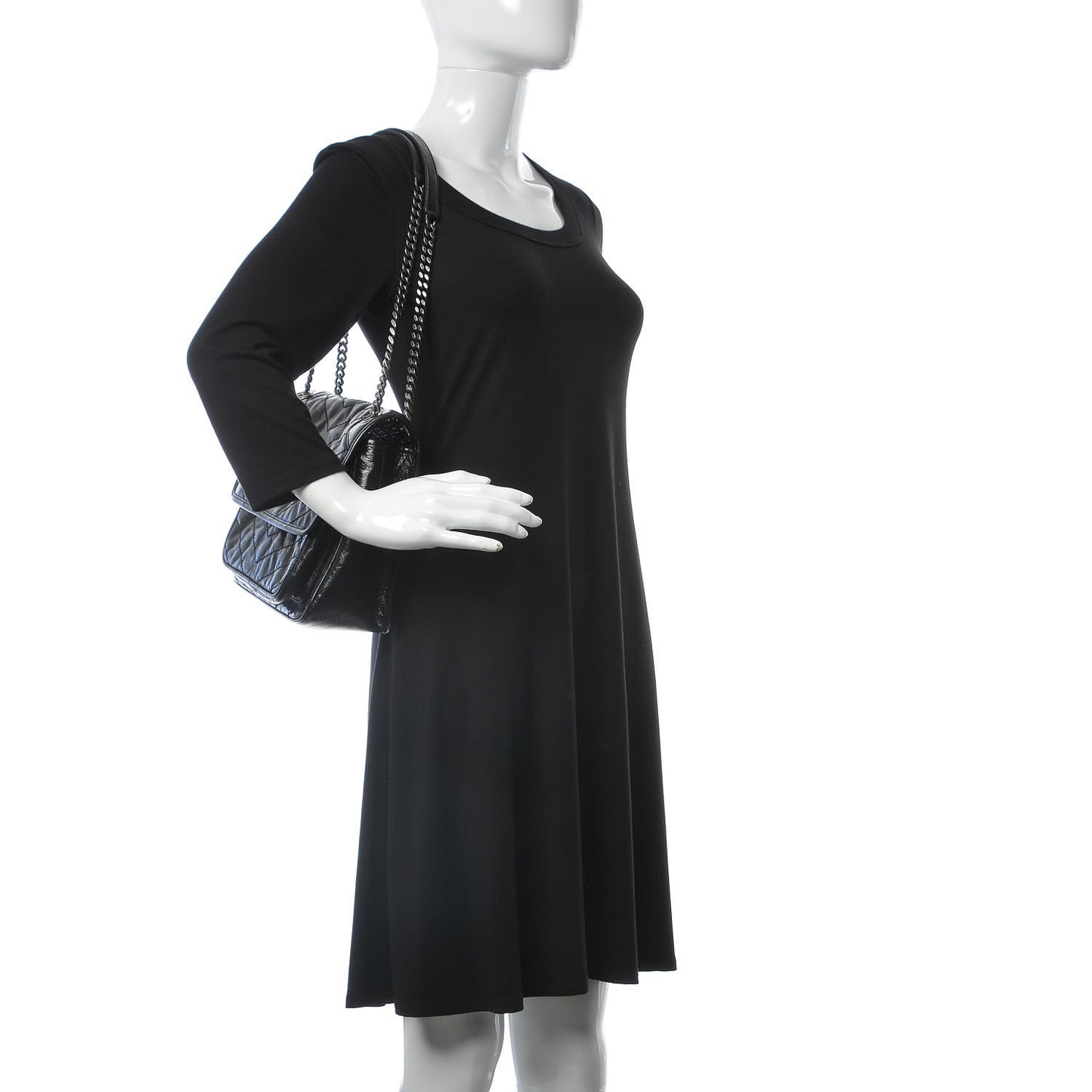 Crinkled Calfskin Matelasse Monogram Medium Niki Chain Satchel Black