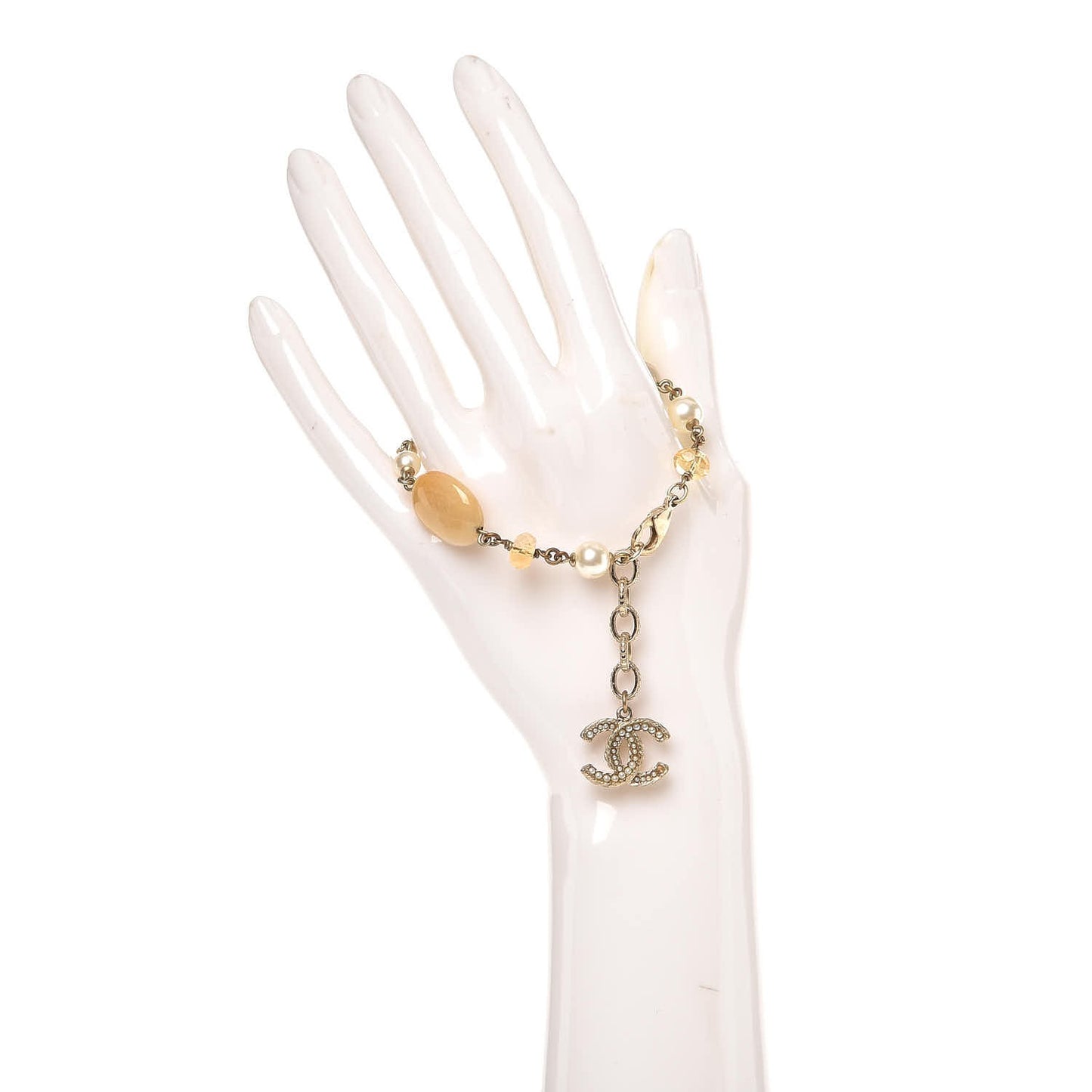 Pearl Beaded CC Bracelet Gold