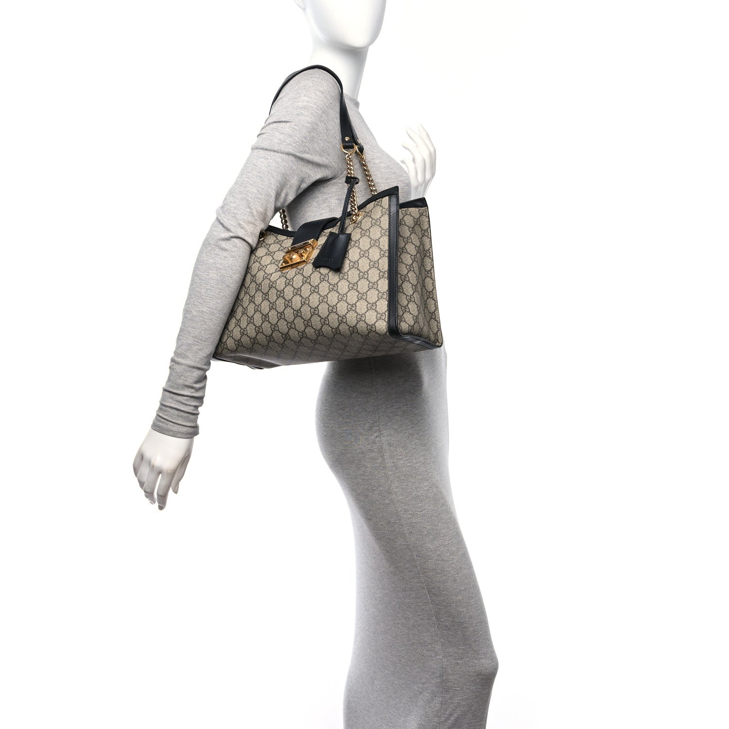 Gucci GG Supreme Monogram Medium Padlock Tote Black 2 of 10