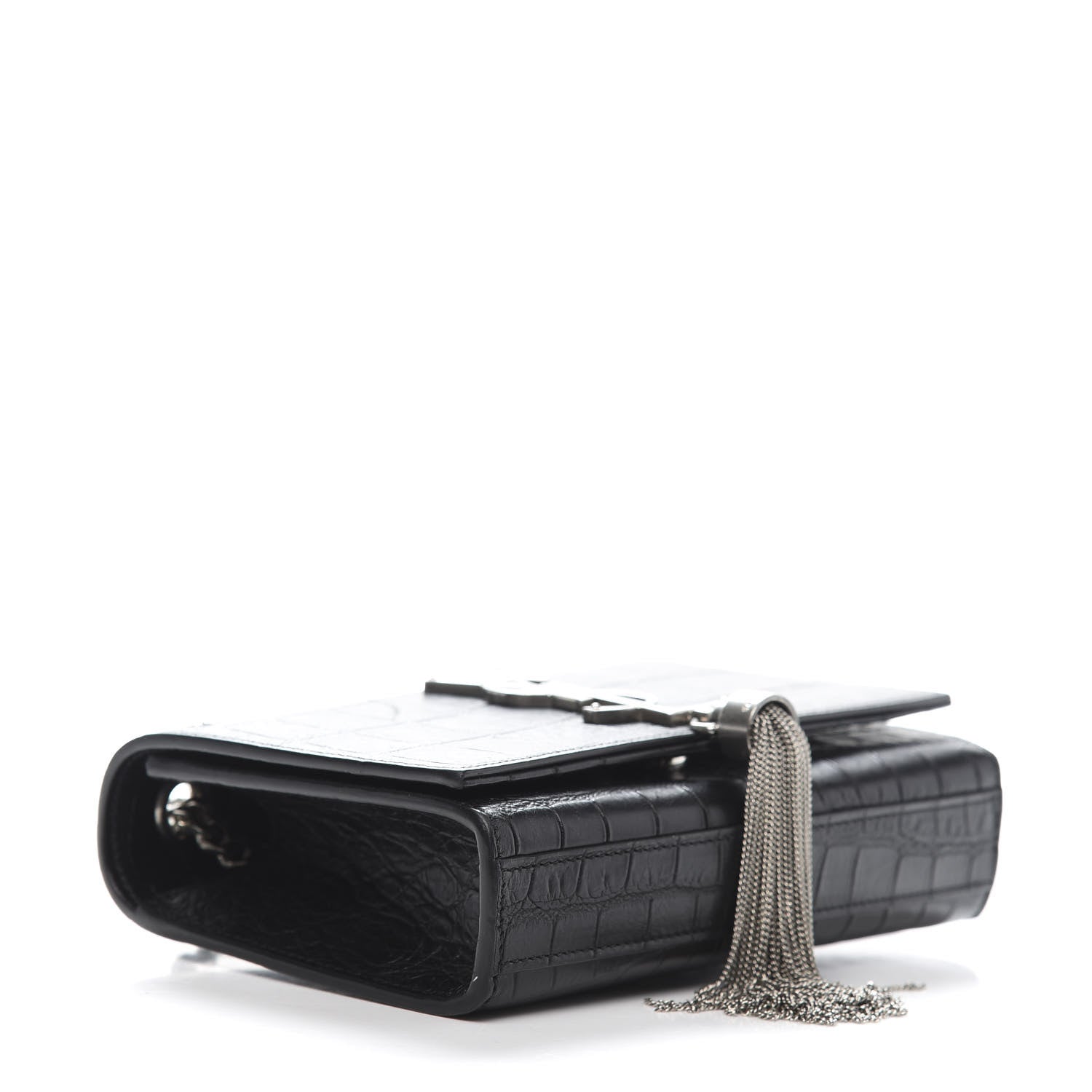 Saint Laurent Calfskin Crocodile Embossed Monogram Small Kate Tassel Satchel Black 4 of 10