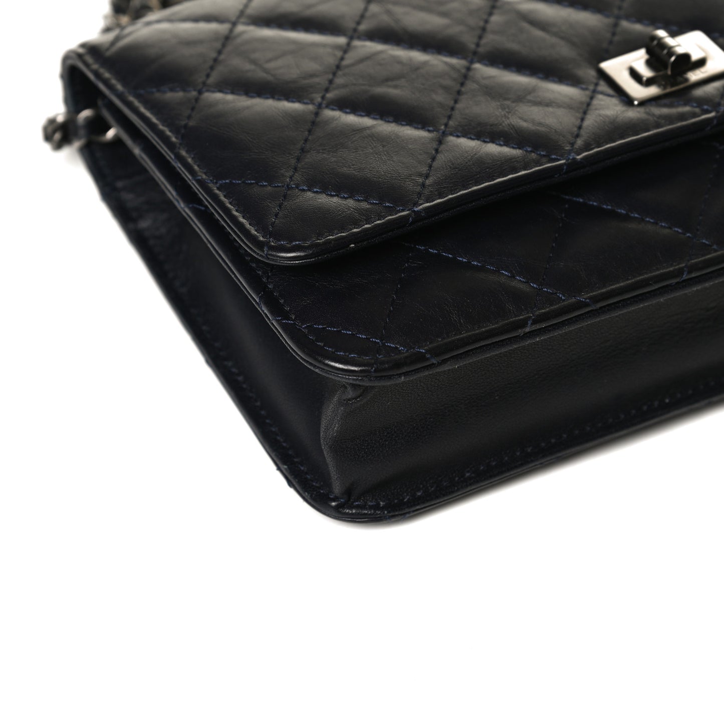 Aged Calfskin Quilted Reissue Wallet On Chain WOC Navy