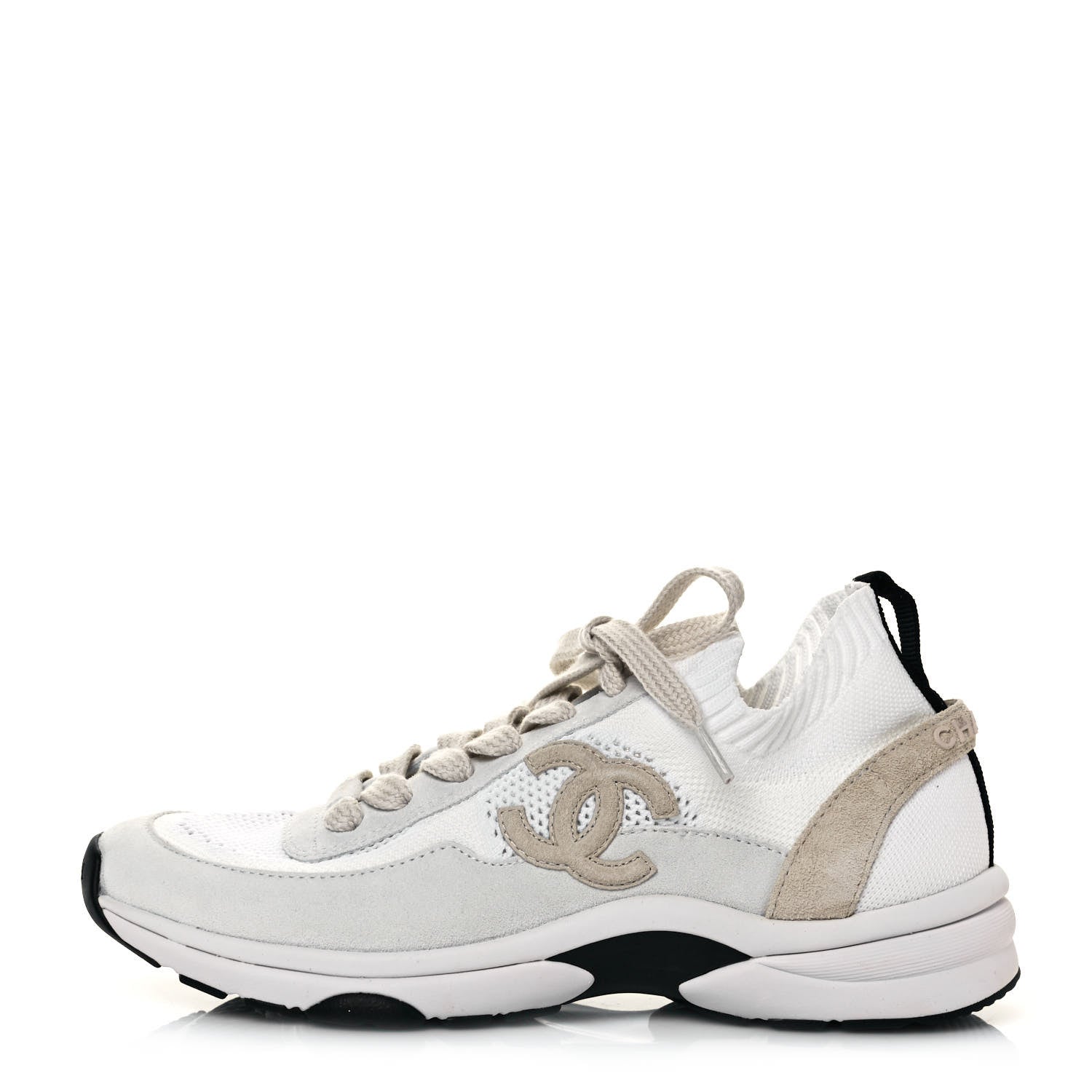Chanel Mesh Suede Fabric Womens CC Sneakers 39.5 White Ivory Light Beige 1 of 9