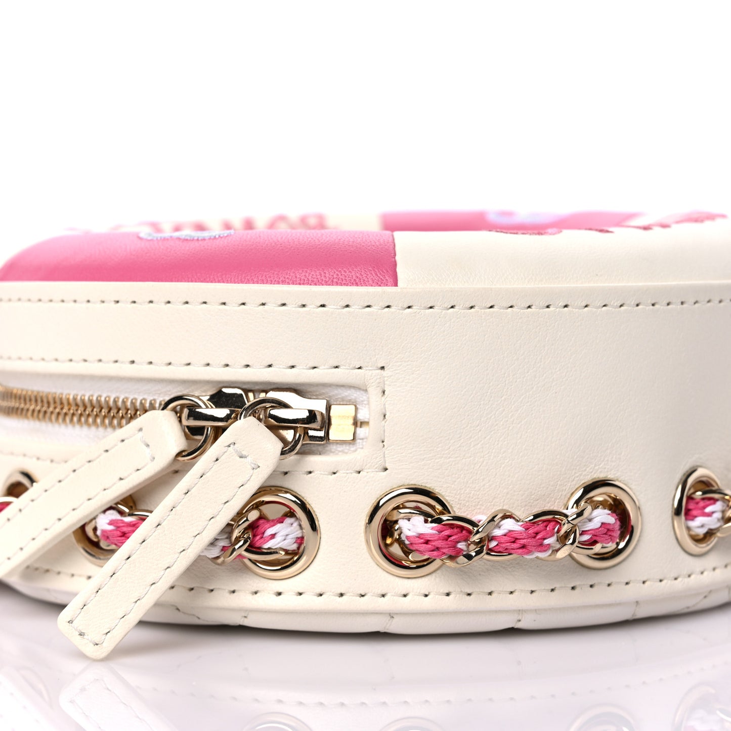 Lambskin Coco Lifesaver Round Bag Pink White