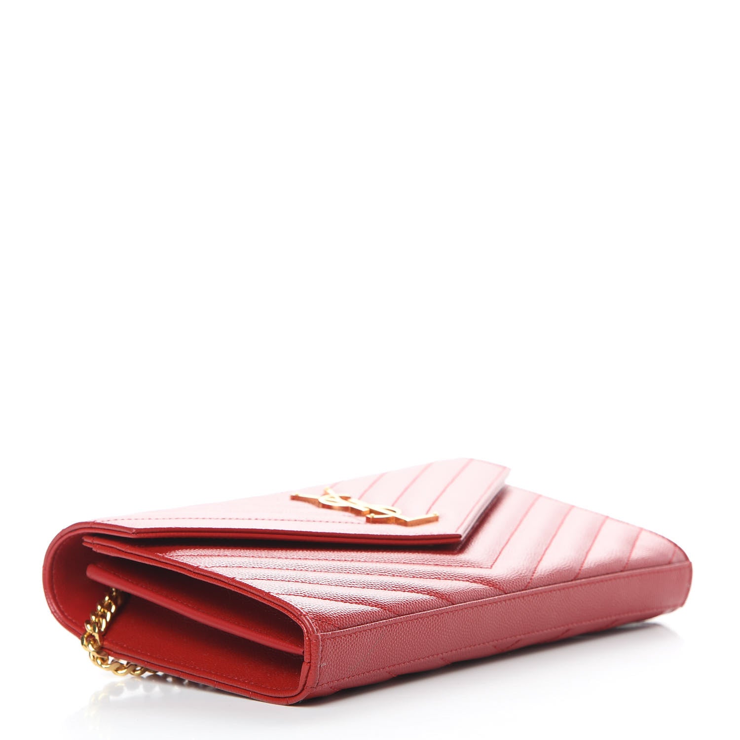 Saint Laurent Grain De Poudre Matelasse Chevron Monogram Chain Wallet Red 4 of 12