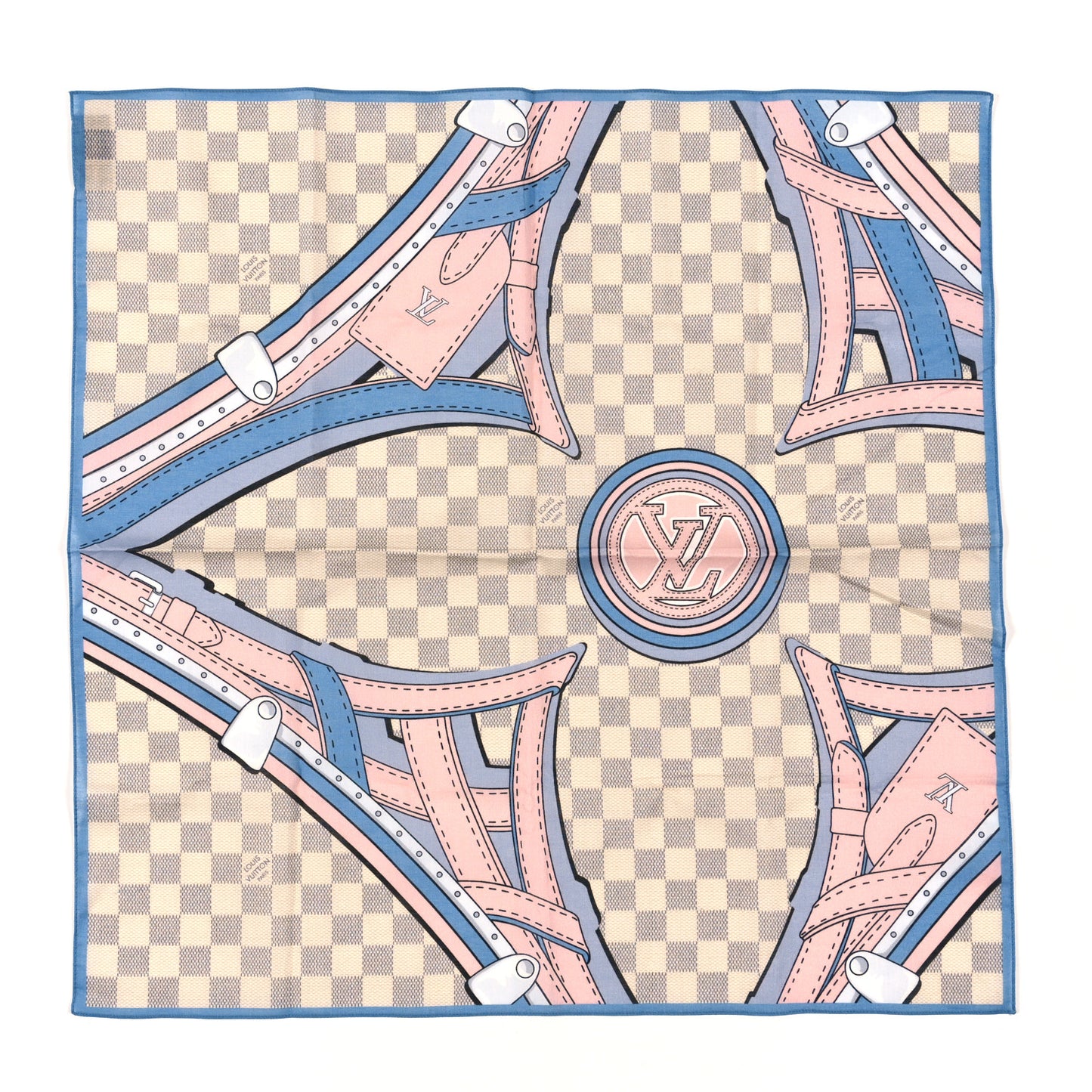 Cotton Damier Azur Straps Bandana Scarf Multicolor