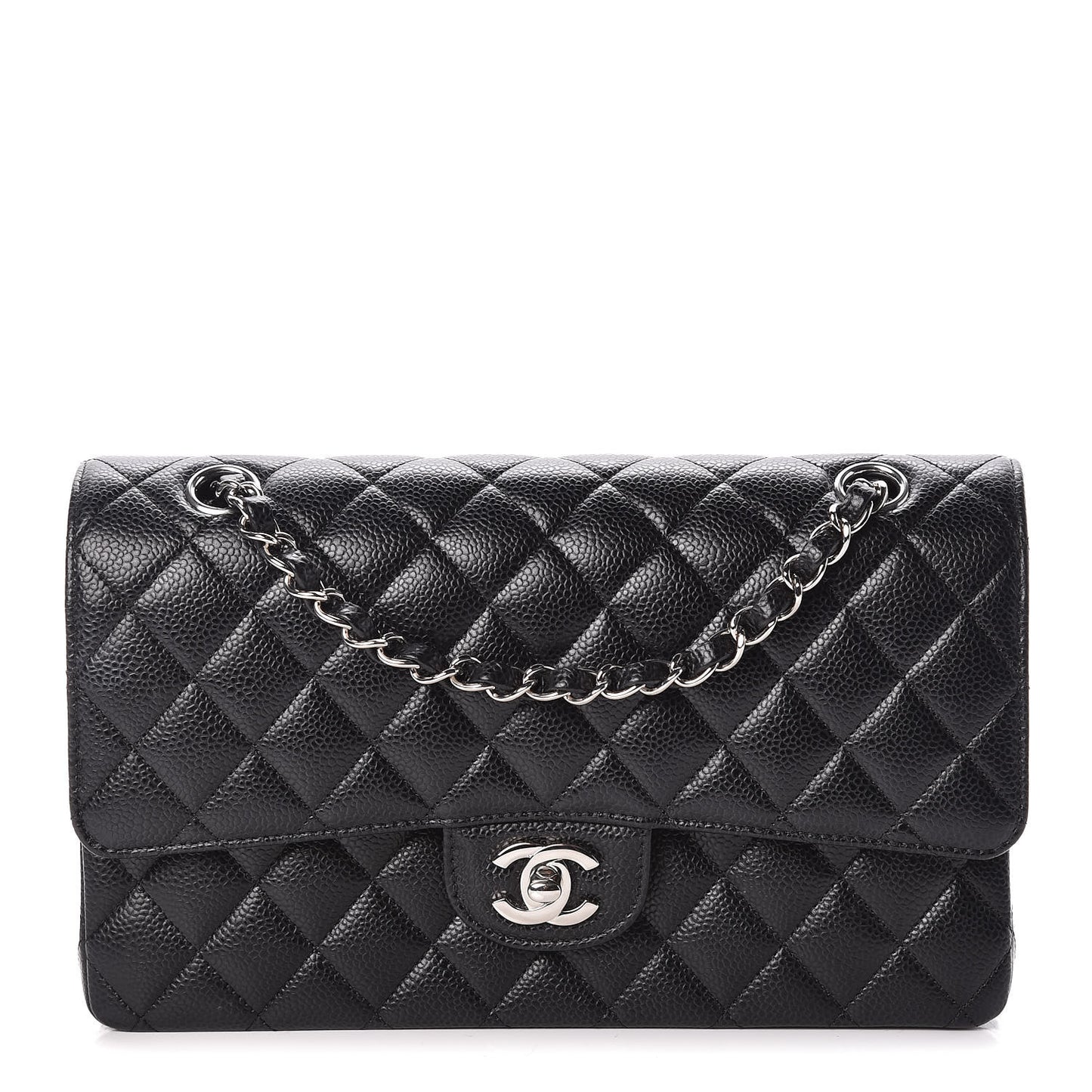Caviar Quilted Medium Double Flap Black