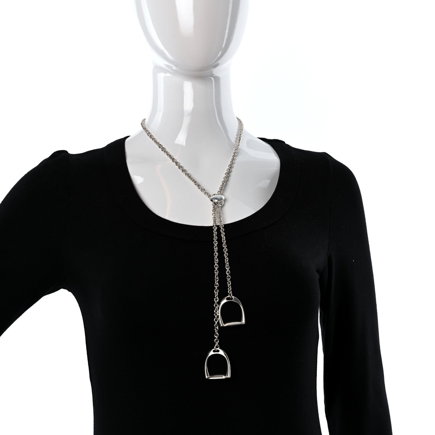 Hermes Sterling Silver Stirrup Lariat Necklace 2 of 5
