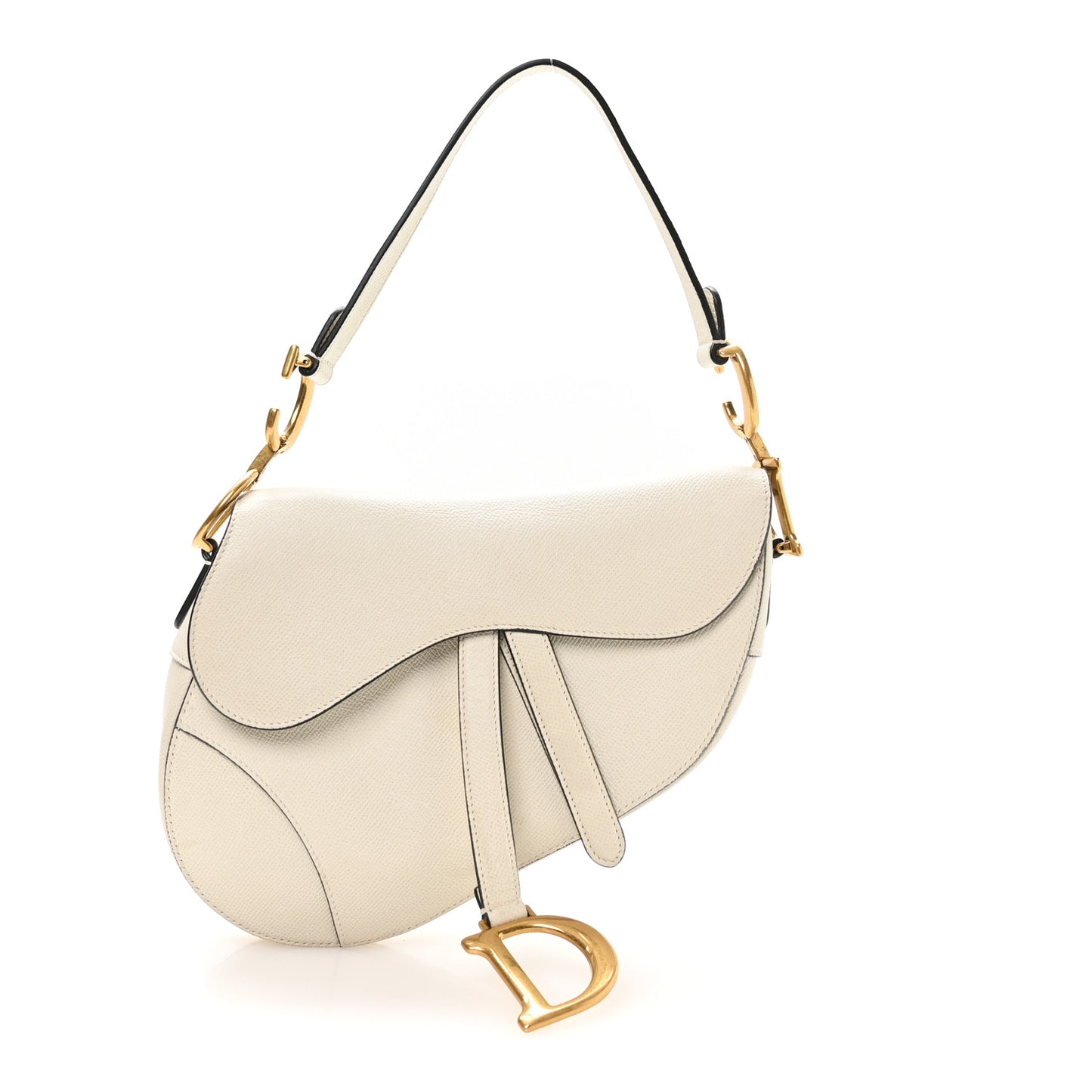 Grained Calfskin Saddle Bag White