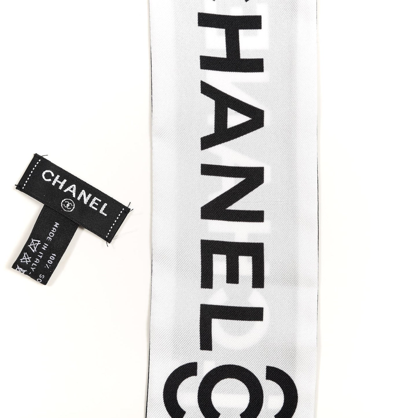 Silk Logo Slim Bandeau Scarf Black White