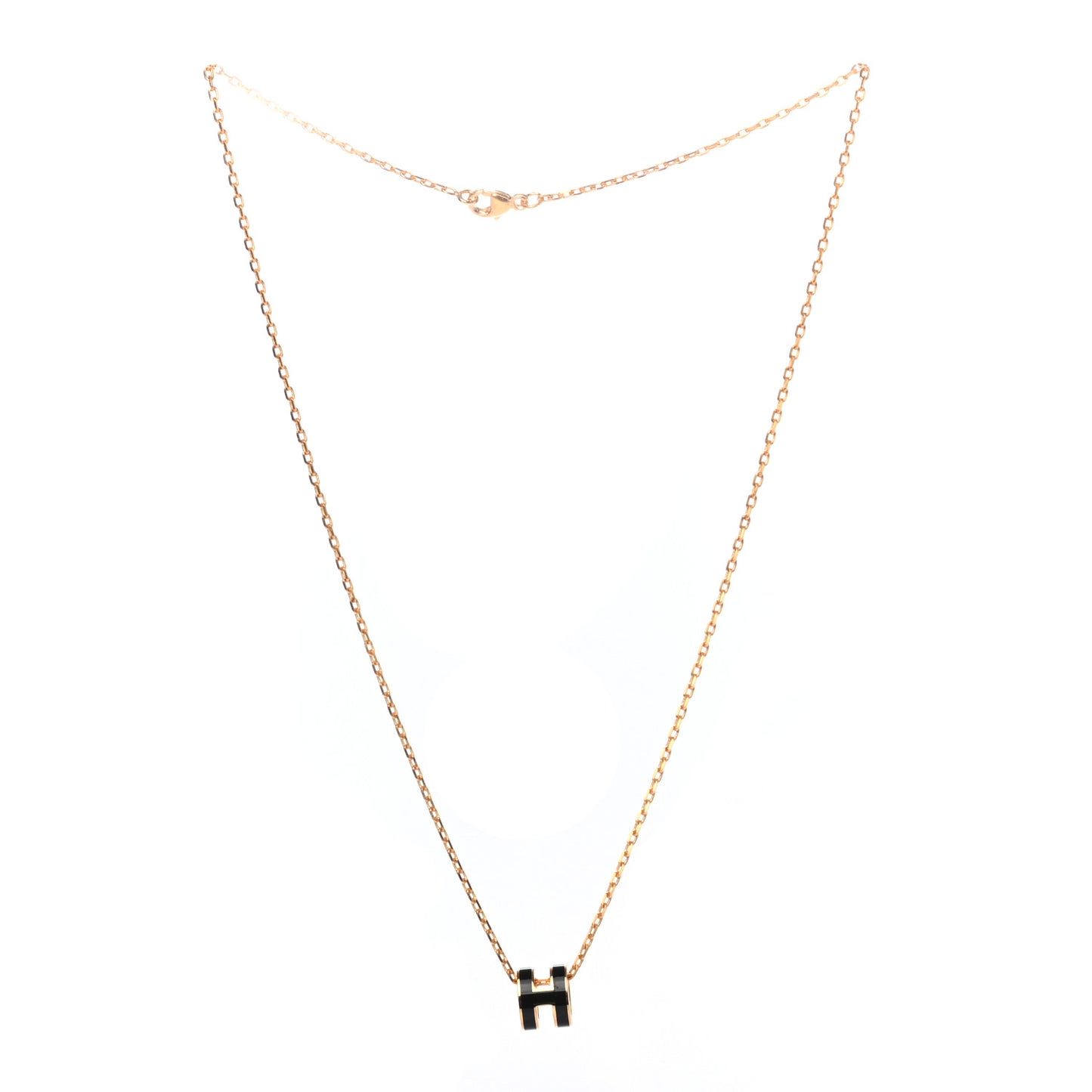 Lacquered Gold Mini Pop H Pendant Necklace Black