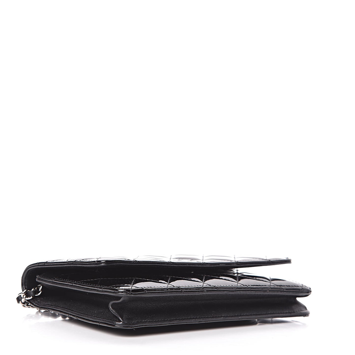Patent Quilted Wallet On Chain WOC Black