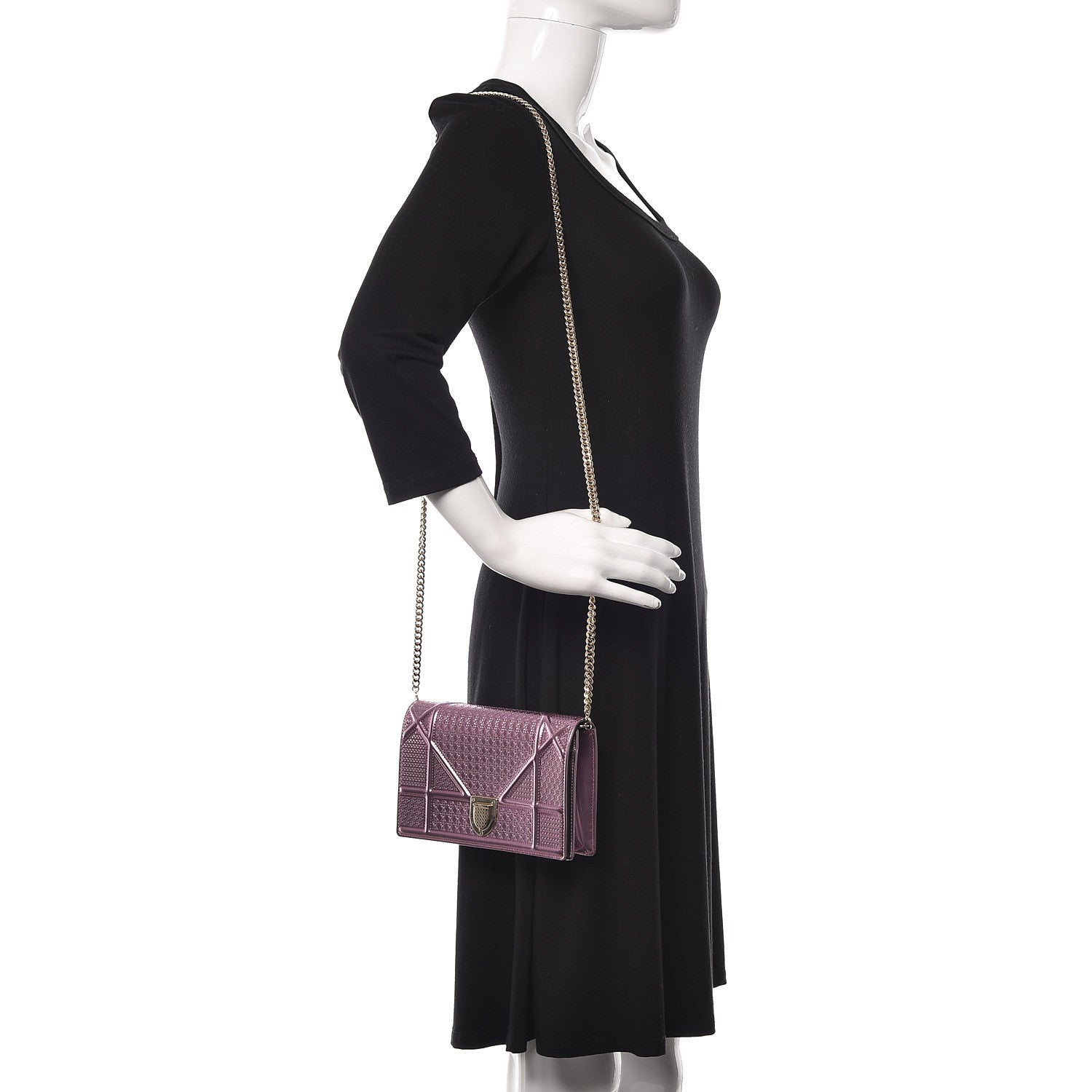 Christian Dior Metallic Patent Micro-Cannage Diorama Wallet on Chain Pouch Pink 2 of 10