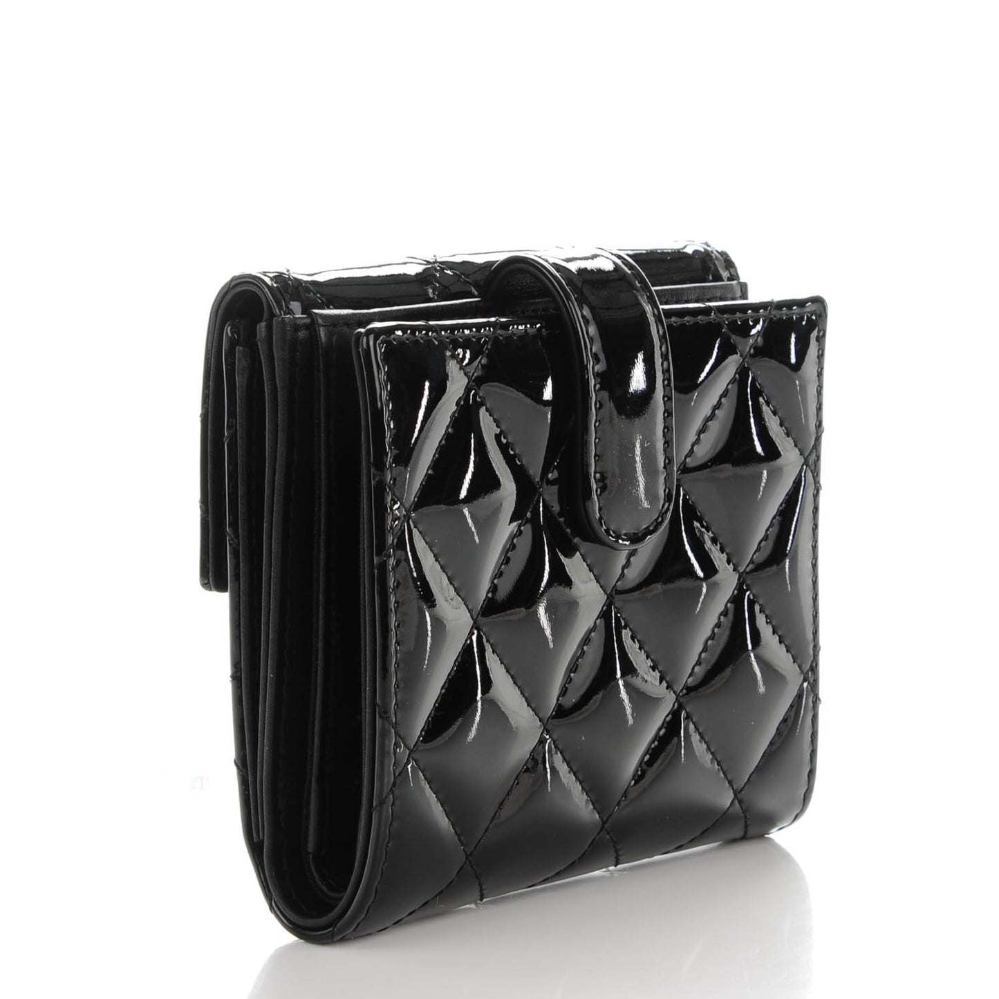 Patent Quilted Compact French Flap Wallet Black