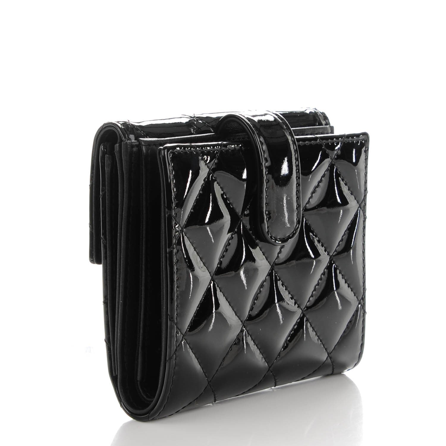 Chanel Patent Quilted Compact French Flap Wallet Black 3 of 7