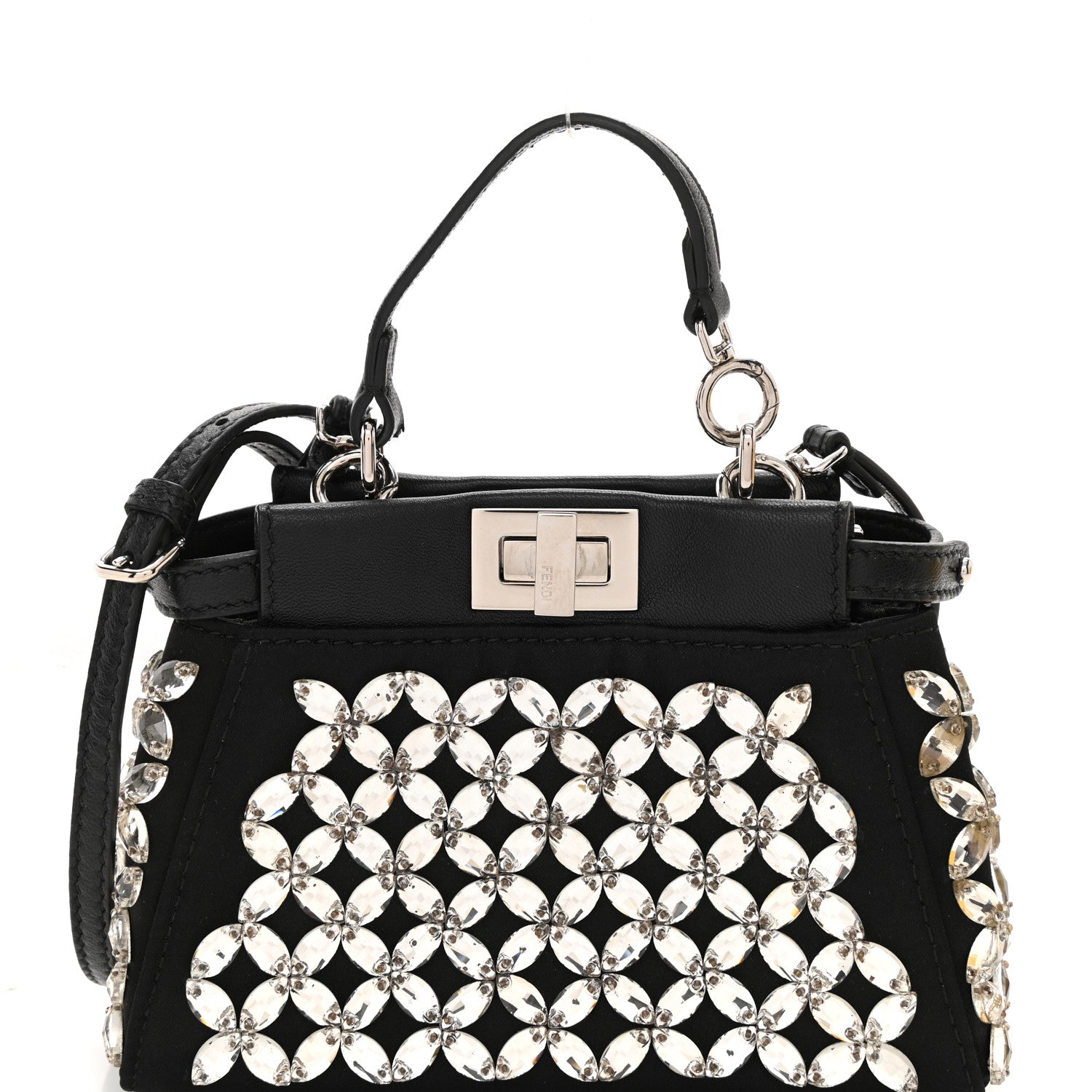 Fendi Satin Crystal Shiny Nappa Embroidered Micro Peekaboo Iconic Satchel Black Crystal 9 of 12