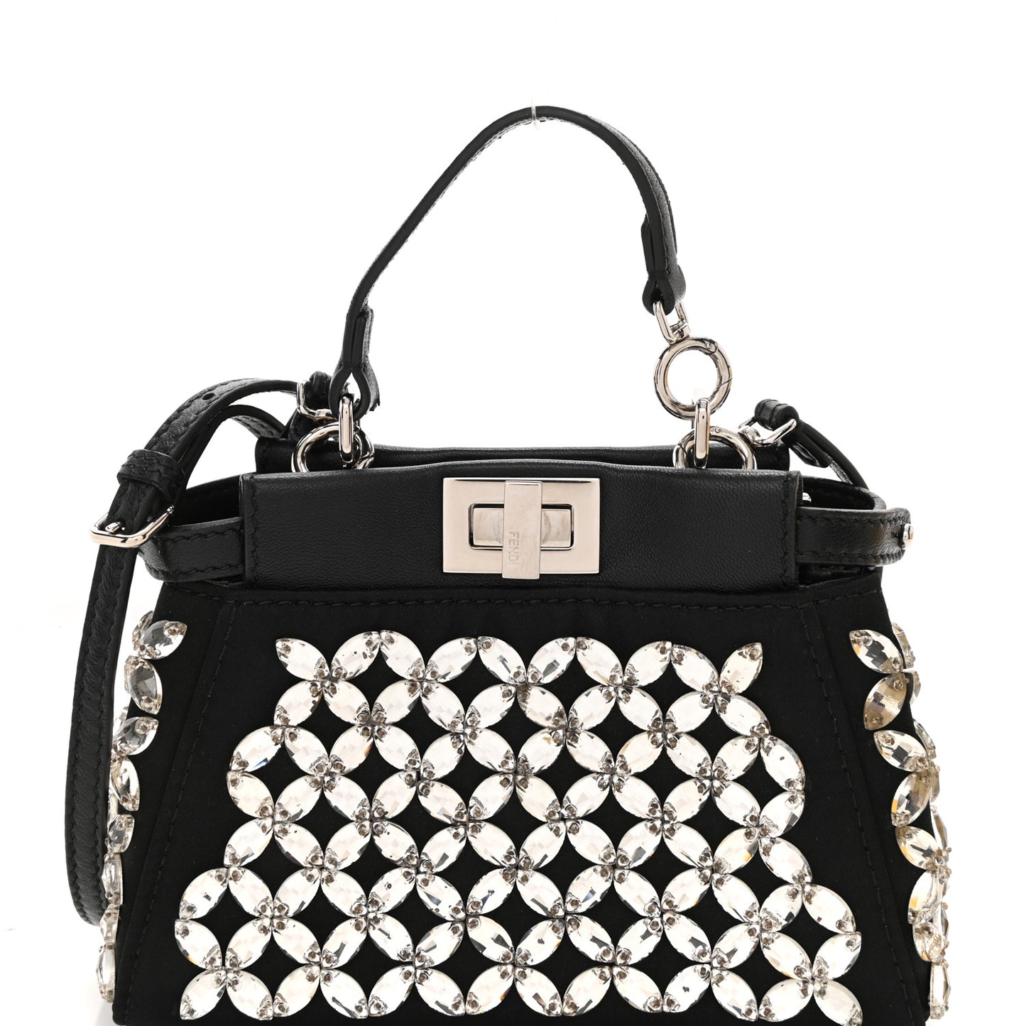 Satin Crystal Shiny Nappa Embroidered Micro Peekaboo Iconic Satchel Black Crystal