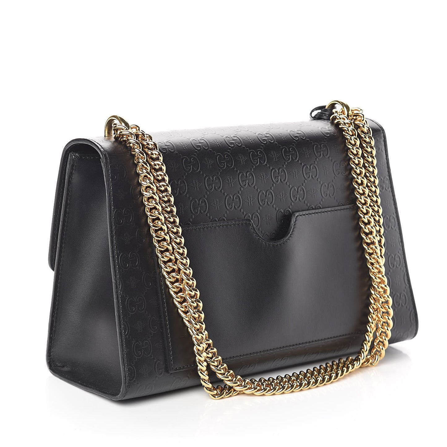 Calfskin GG Monogram Bees Embossed Medium Padlock Shoulder Bag Black