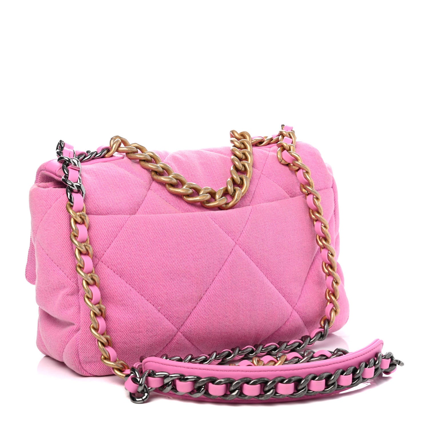 Chanel Denim Quilted Medium Chanel 19 Flap Neon Pink 2 of 4