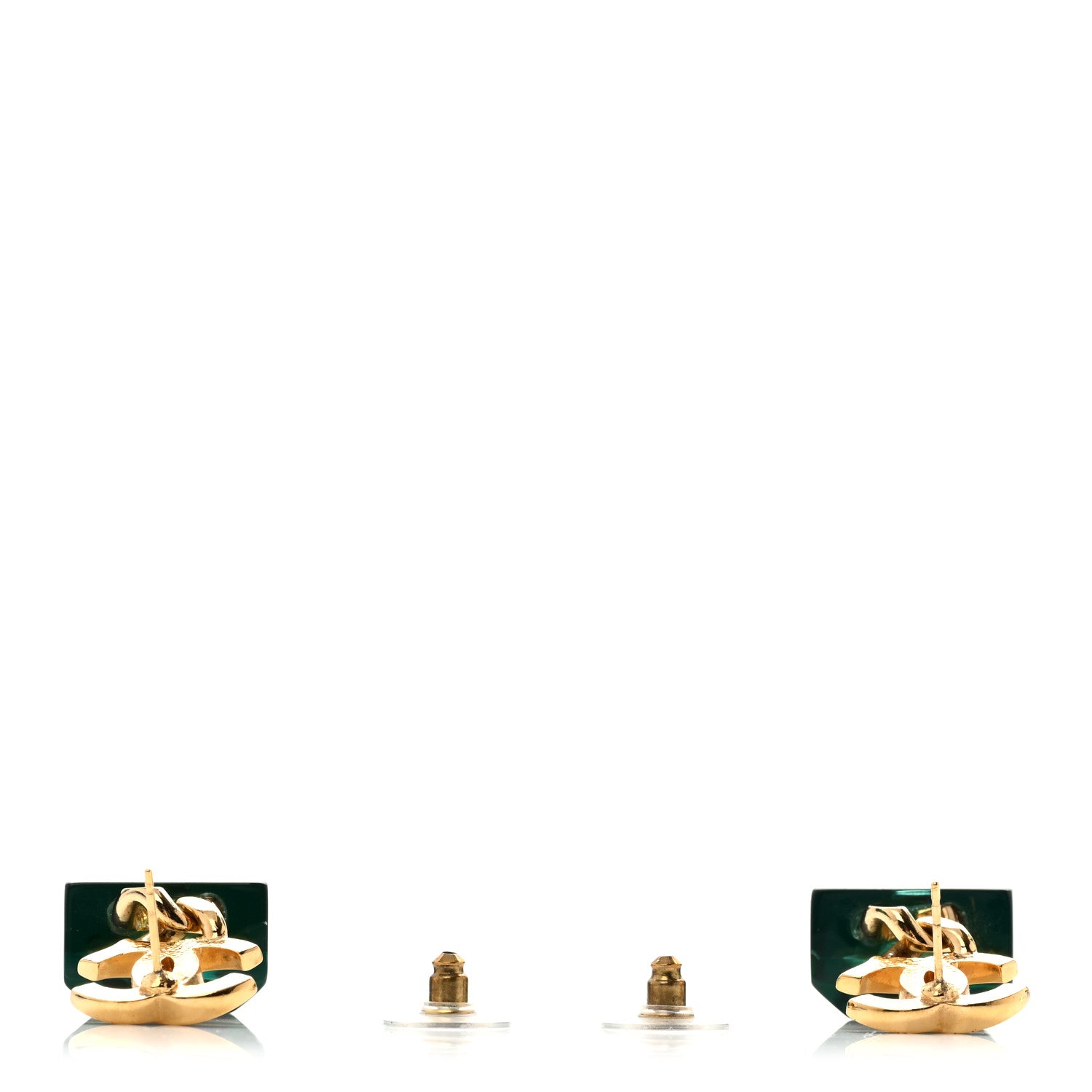 Chanel Resin Logo Drop Earrings Green Gold 3 of 5